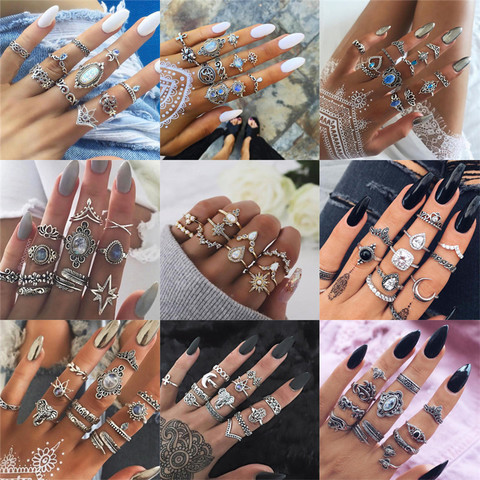 40 Styles Bohemian Midi Knuckle Ring Set For Women crystal Elephant Crown crescent Geometric Finger Rings Vintage Jewelry ► Photo 1/6