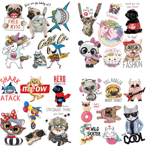 Set Cute animals stripes thermo stickers on clothes heat-sensitive patches transfer fusible iron on transfers for clothing tops ► Photo 1/6
