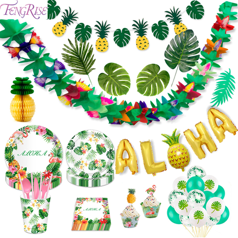 FENGRISE Palm Leaf Hawaiian Party Decorations Hawaii Tropical Party Summer Flamingo Party Luau Wedding Decor Aloha Pineapple ► Photo 1/6