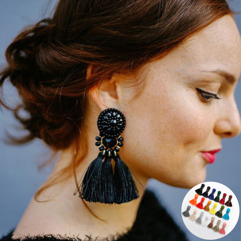 Fashion Bohemia Long Tassel Fringe Drop Dangle Ear Stud Earring Women Jewelry