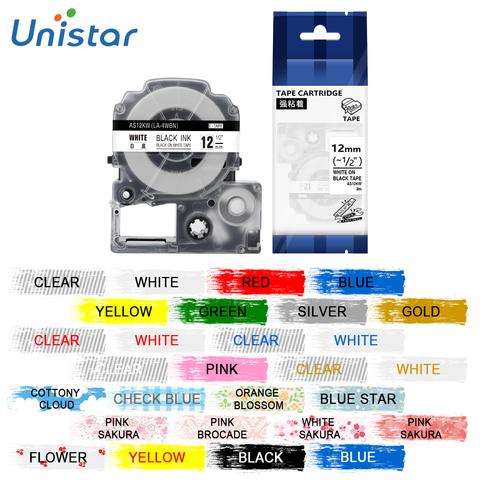 Unistar SS12KW Tape Compatible with Epson/KingJim SS12KW LC-4WBN 12mm Black on White Label Maker For LW300 LW400 Label Printer ► Photo 1/6