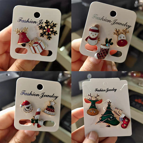 3pcs/set Merry Christmas Brooches Christmas Socks Christmas Tree Elk Enamel Badge Small Brooch Women Fashion Party Jewelry Gifts ► Photo 1/6