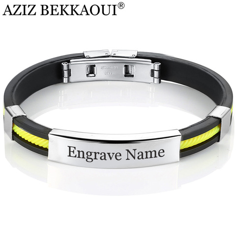 AZIZ BEKKAOUI 5 Colors Stainless Steel Bracelets for Women Men Rubber ID Bracelet Bangles Fashion Logo Couple Jewelry Gift ► Photo 1/6