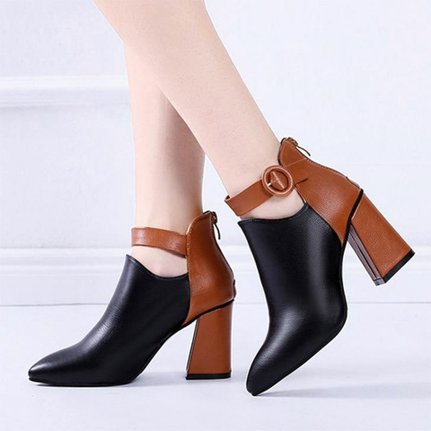 Plus Size 35-44 Women Boots Patchwork Ankle Boots Buckle botas mujer High Heels Booties 2022 Winter Shoes Zip zapatos mujer 7736 ► Photo 1/6