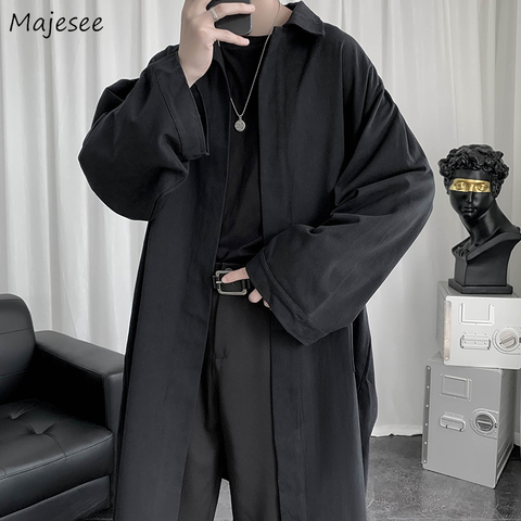 Trench Men Turn Down Collar Open Stitch Fashion All-match Pockets Autumn Loose Harajuku Streetwear Korean Style Vintage Ulzzang ► Photo 1/6