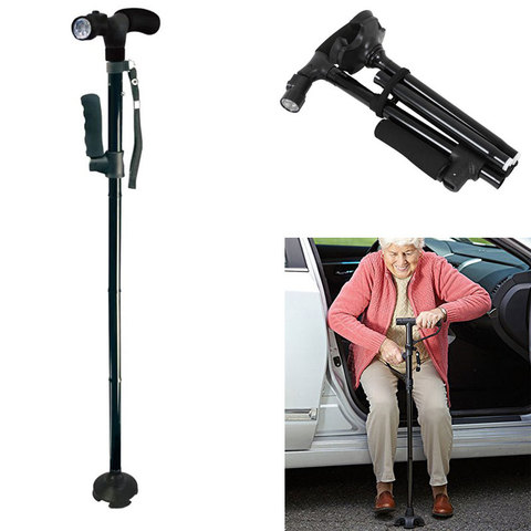 Telescopic Collapsible Cane With LED Light Folding Trusty Walking Cane for Elder Parents Camping Hiking Walking Trekking Stick ► Photo 1/6