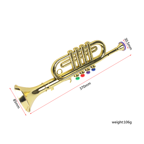 Gold 14-1/2 Inch Trumpet with 4 Colored Keys, Musical Wind Instrument Music Toys for Kids, Learning & Entertainment ► Photo 1/6