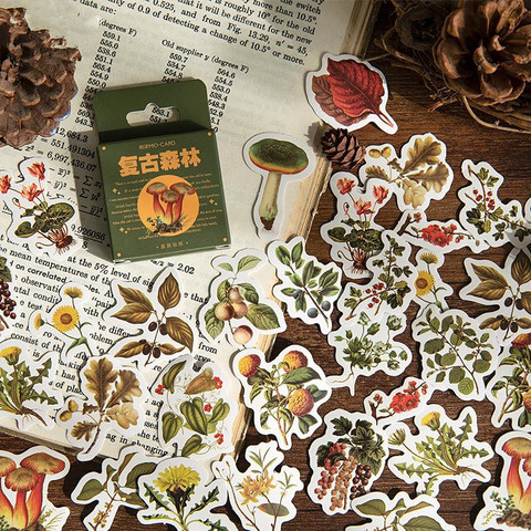 46Pcs/box Stationery Sticker Retro Forest Bullet Journal Stickers Scrapbooking Diary Plant Flower Cute Small Decorative Stickers ► Photo 1/6