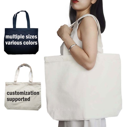 large custom canvas tote bag for women cotton bag big reusable shopping bag canvas bag with zipper grocery bag shoulder bag ► Photo 1/6