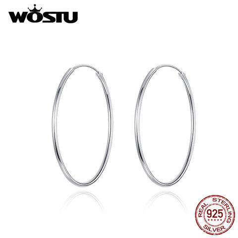 WOSTU 100% 925 Sterling Silver Big Circle Hoop Earrings Minimalist Simple Round Earrings For Women Fashion Party Jewelry CQE710 ► Photo 1/6