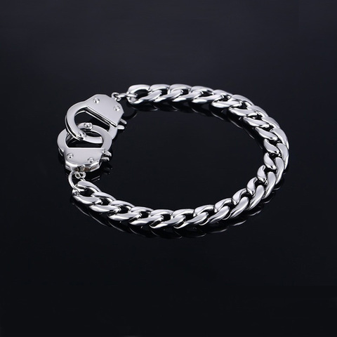 bracelet men's stainless steel handcuffs accessories chain on hand charm Steampunk cuff bracelet punk couple bracelet jewelry ► Photo 1/6