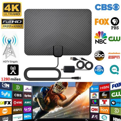 In Stock High Quality 4K Digital HDTV Aerial Indoor Amplified Antenna 1280 Miles Range For Life Local Channels Broadcast ► Photo 1/6