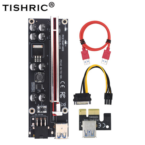 10Pcs TISHRIC VER009S Plus Riser Card SATA 1X to 16X 6Pin USB 3.0 Cable PCIE PCI-E PCI Express Adapter Extender Mining Miner ► Photo 1/6