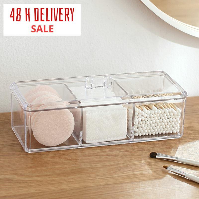 Transparent Cosmetic Storage Box Makeup Organizer Three-color Cotton Swab Cotton Pad Storage Box Desktop Acrylic Material ► Photo 1/6