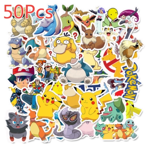 50/100Pcs Pokemon Stickers Kawaii Pikachu Skateboard Bicycle Guitar Laptop  Kids Waterproof Stiker Toys