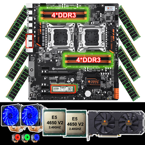 Brand HUANANZHI dual X79 motherboard with 256G SSD dual CPU Xeon E5 4650 V2 with coolers RAM 128G(8*16G) video card GTX1660 6GD6 ► Photo 1/6