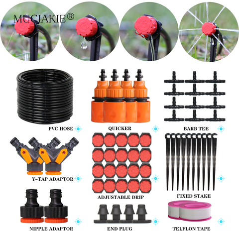 MUCIAKIE 60M Adjustable Garden Irrigation Drip System Bonsai Watering Kit 4/7mm New PVC Hose Tape Connector Drippers Tee Fitting ► Photo 1/6