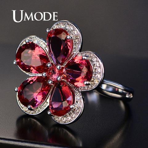 UMODE Flower Crystal Rings for Women Pink Cubic Zirconia Wedding Rings Girls Elegant Engegament Gifts Fashion Jewelry UR0559 ► Photo 1/6