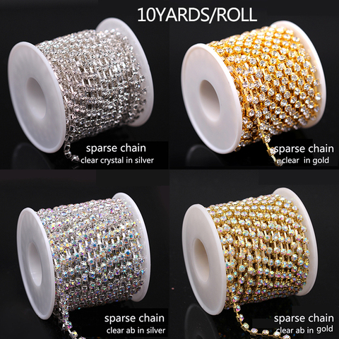 1Yard 10Yards/roll SS6-SS38 Glitter Crystal Rhinestone Chain Claw Crystal Rhinestones Chain For Wedding Clothing Art Decorations ► Photo 1/4
