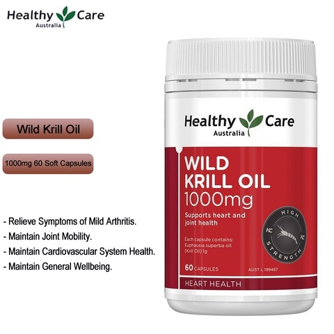 Healthy Care Wild Krill Oil 1000mg 60 Capsules Astaxanthin Heart Joint Mobility Cardiovascular System Health Arthritis Relief ► Photo 1/6