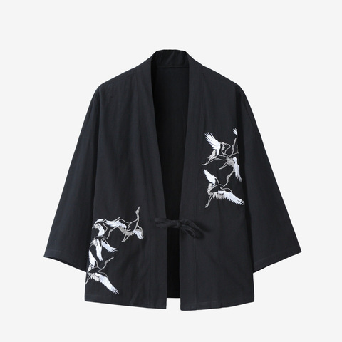 Japanese Style Kimono Robes Traditional Crane Print Haori Cardigan Asian Clothes Samurai Yukata Men Jackets Hip Hop Streetwear ► Photo 1/6