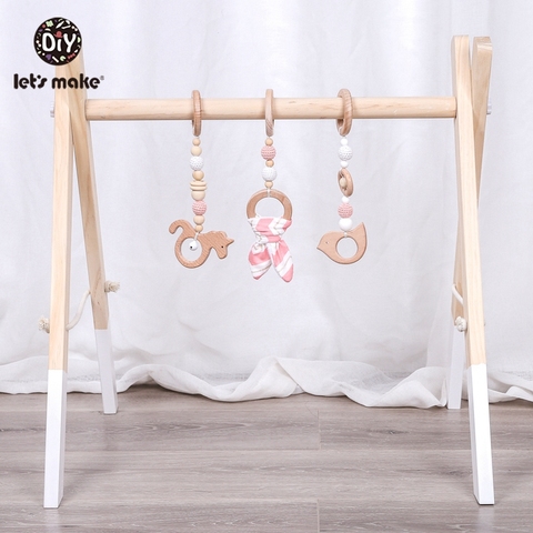 Let's Make 1set Baby Rattle Wooden Teether Bunny Ear Wood Beads Play Gym Wooden Toys Montessori Toy For Baby Activities Toys ► Photo 1/6