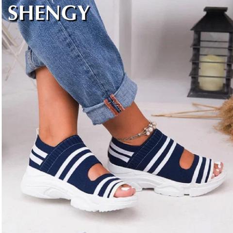 Summer Women Sandals Open Toe Wedges Platform Ladies Shoes Knitting Lightweight Sneakers Sandals Big Size Zapatos Mujer ► Photo 1/4