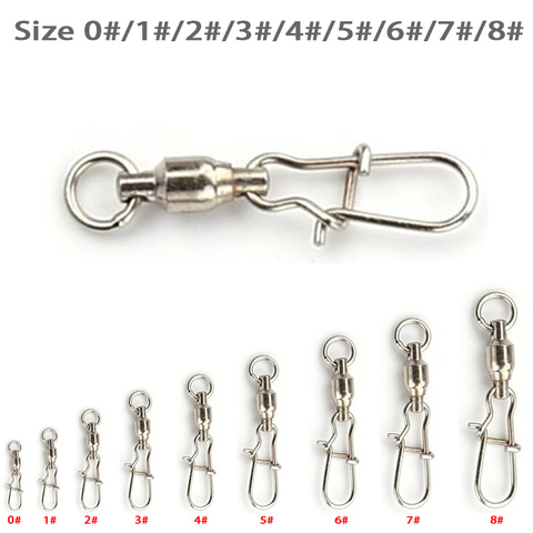 20pcs/Lot 0# 1# 2# 3# 4# 5# 6# 7# Ball Bearing Swivels Crane Duo Lock Snap Trolling Rigging Fishing Hook ► Photo 1/6