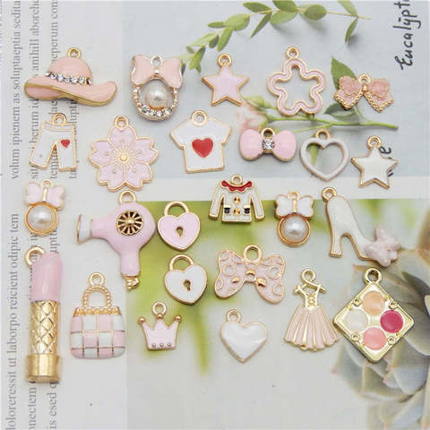 Julie Wang 25PCS Enamel Charms Mixed Pink White Clothes Flower Star Tie Lipstick Heart Pendants Alloy Jewelry Making Accessory ► Photo 1/5