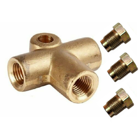 Car 3 Way T Piece Brake Pipe Connector With 3xM10 Male Nut Short Metric Copper Car Accessories For 3/16