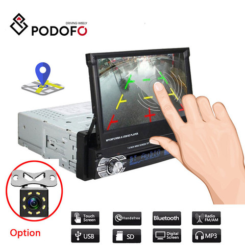 Podofo 1din Car Radio Retractab Autoradio Bluetooth Car Stereo 7