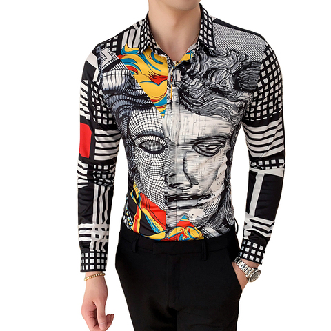 Buy Online 6xl 27 Colour Fashion Boutique Print Casual Slim Fit Mens Long Sleeved Shirt High End Social Brand Social Men Club Prom Shirts Alitools