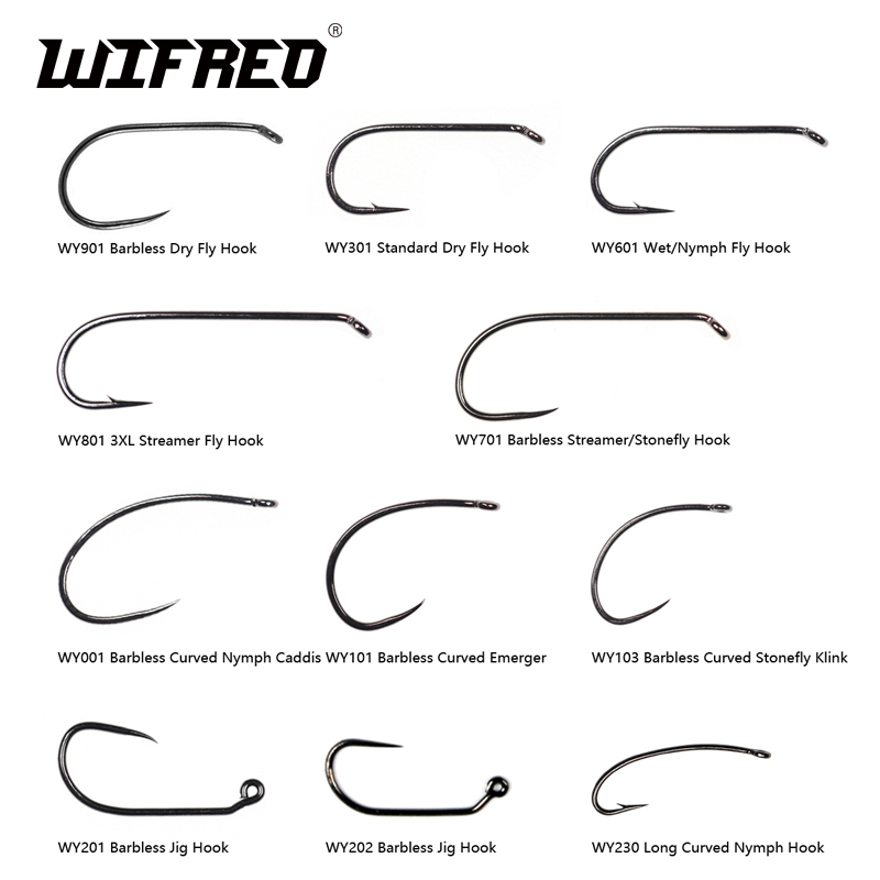 Wifreo 100pcs/Pack Barbless Fly Tying Hooks Nymph Dry Streamer Wet