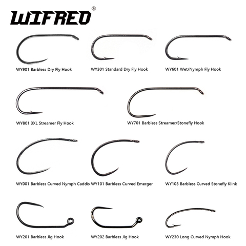Wifreo 100pcs/Pack Barbless Fly Tying Hooks Nymph Dry Streamer Wet Caddis Fly Hooks Trout Fly Tying Material Fly Fishing Hooks ► Photo 1/6