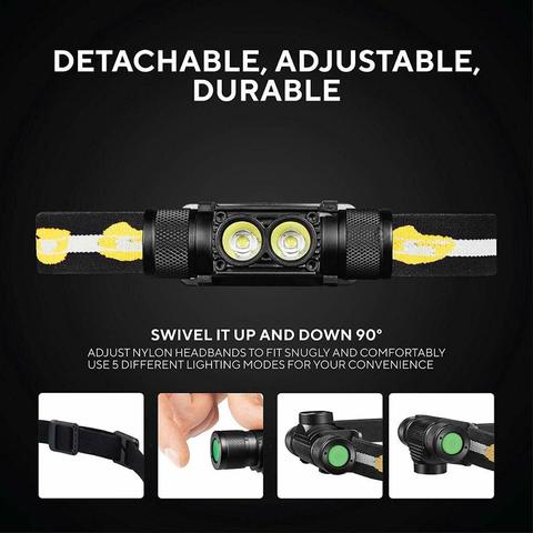 D25S headlamp 18650 headlight dual Luminus SST40 LED 1200lm USB Rechargeable lamp ► Photo 1/6