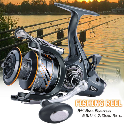 Sougayilang Front Rear Double Brake Max Drag 10kg 5.5:1 Super Strong Dual High Low Speed Carp Feeder Spinning Fishing Reel Pesca ► Photo 1/6