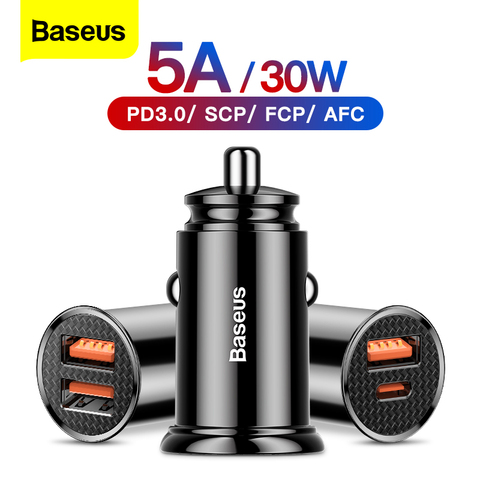 Baseus 30W Quick Charge 4.0 3.0 USB Car Charger For Xiao Mi9 Huawei Supercharge SCP QC4.0 QC3.0 Fast PD USB C Car Phone Charger ► Photo 1/6