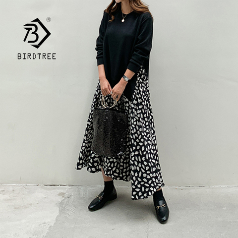 2022 Autumn Women Plus Size XL-5XL Ladies Long Sleeve T-Shirt Dress Patchwork Print Robe Fake Two Piece Dress D08108R ► Photo 1/6