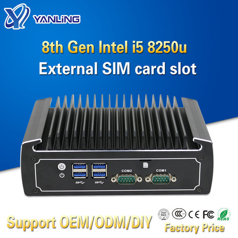 Yanling Fanless Linux Computer 8th Generation Intel Core i5 8250u 4k Mini PC Dual Nic Barebone Nvidia PCs with SIM Card Slot ► Photo 1/6