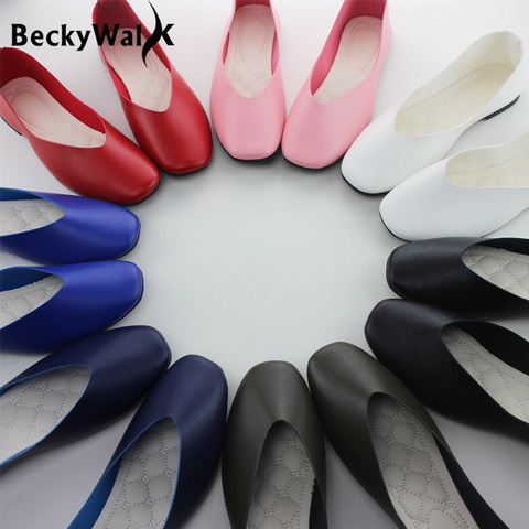 2022 New Spring Summer Shoes Woman Soft PU Leather Shallow Mouth Slip On Women Shoes Plus Size Solid Women Flats WSH2442 ► Photo 1/6