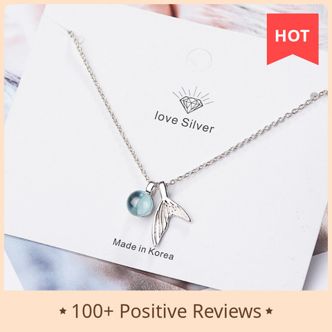 925 Sterling Silver Mermaid Pendant Necklace Blue Crystal Necklace For Women Fashion Jewelry New 2022 ► Photo 1/6