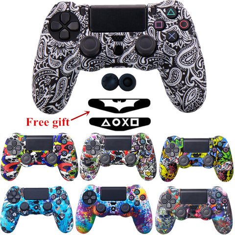 Silicone Thumb Caps Joystick Gamepad Grips Case Cover for Sony DualShock PlayStation 4 PS4 Slim Pro Controller+LED Sticker ► Photo 1/6