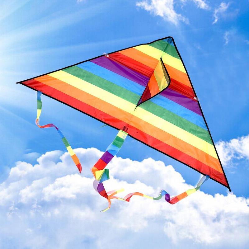 Colorful Rainbow Kite Long Tail Nylon Outdoor Kites Flying Toy for Children UK 