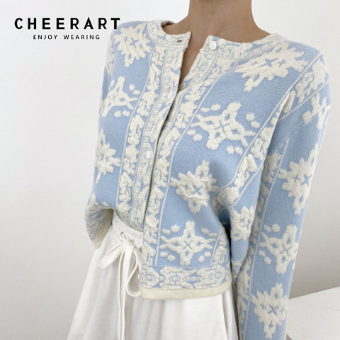 CHEERART Autumn 2022 Embroidered Sweater Cardigan Women Button Up Knitted Sweater Long Sleeve Korean Fashion Clothing ► Photo 1/5