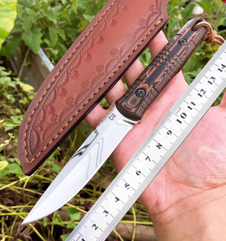 Handmade Camping Hunting Straight Collection Knives Steel +Wood Handle Rescue Outdoor Knife With Leather Sheath EDC Tool ► Photo 1/6
