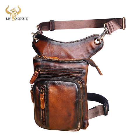 Original Leather Men Design Casual Messenger Bag Fashion Multi-function Fanny Waist Belt Pack Drop Leg Bag Tablet Case 211-11 ► Photo 1/6