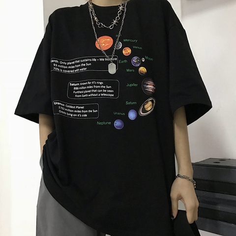 Fashionshow-JF Women Solar System T-Shirt Korean Fashion Oversized Tee Hipsters Grunge Style Shirt ► Photo 1/6