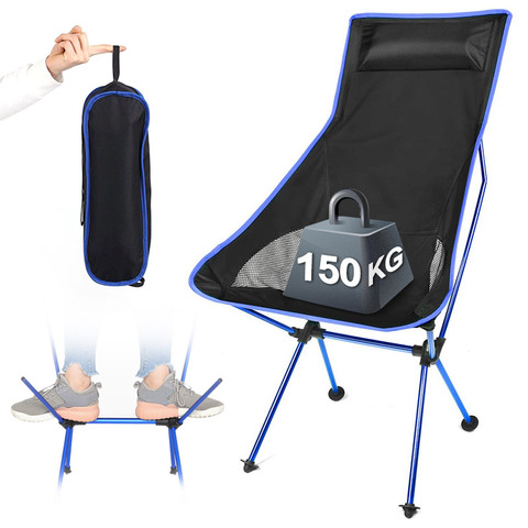 Portable Folding Chair Outdoor Camping Travel Fishing Chair 150kg MaxLoad BBQ Home Office Seat Moon Chair стул для кемпинга 캠핑의자 ► Photo 1/6