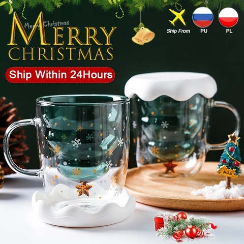 Creative 3D Transparent Double Anti-Scalding Glass Christmas Tree Star Cup Coffee Cup Milk Juice Cup Children's Christmas Gift ► Photo 1/6