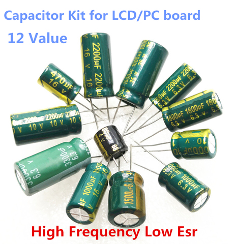 120pcs/lot 4V 6.3V 10V 16V 35V 1000uf 2200uf 3300uf 470uf 680uf aluminum electrolytic capacitor kit for LCD computer motherboard ► Photo 1/4